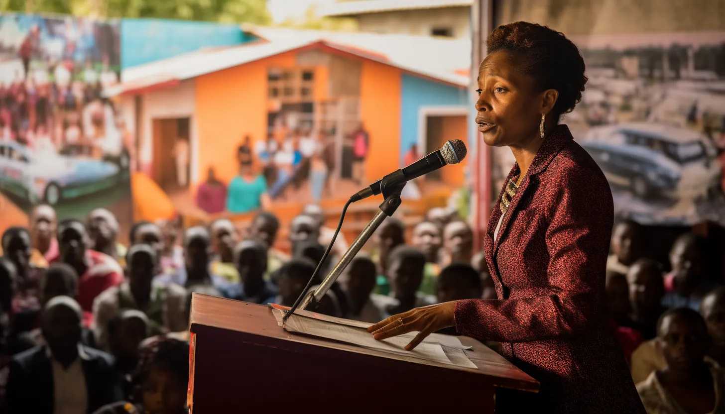 A candid shot of Mayor Sylvie Siri, passionately speaking at a public event. A graphic illustration of the town's administration hard at work against illicit practices - taken with Nikon D850.