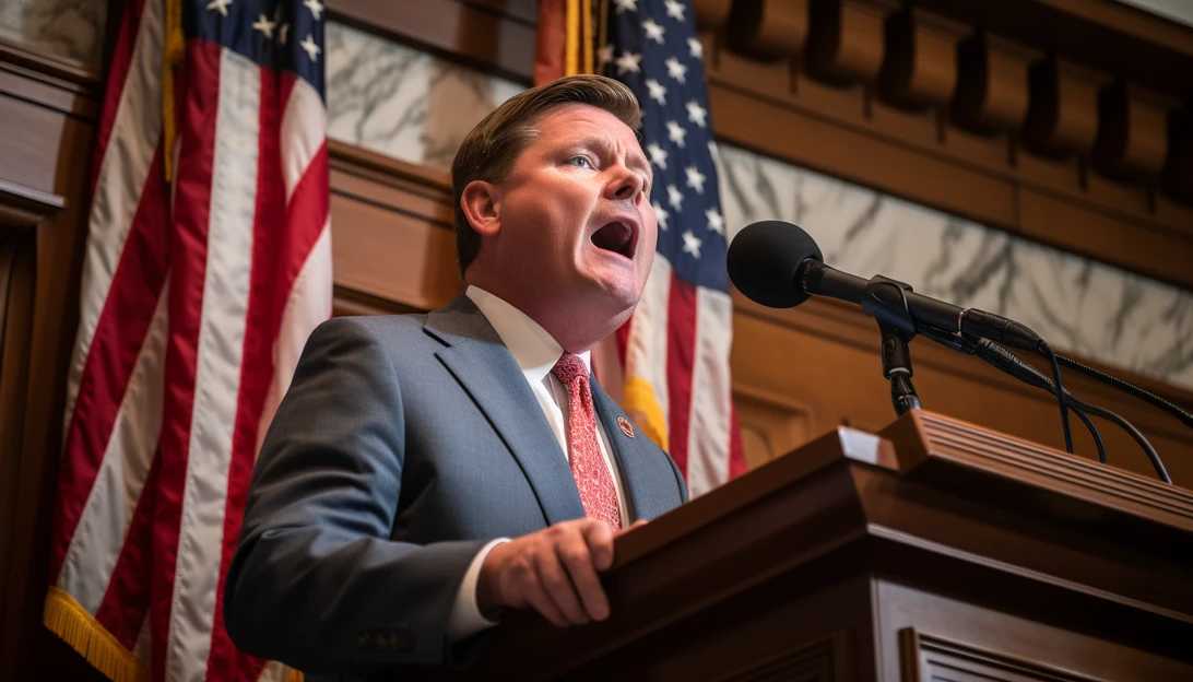 An image of Rep. Mike Johnson delivering a passionate speech as he becomes the new House speaker, taken with a Nikon D850.