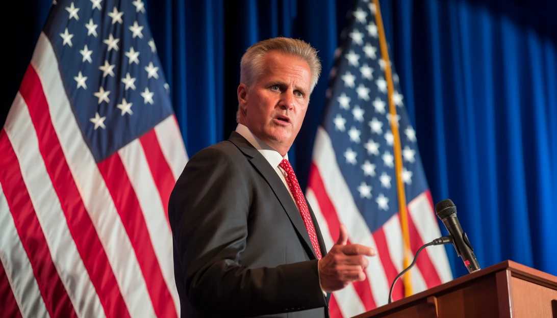 A photo of Rep. Kevin McCarthy, the former prolific fundraiser, in a GOP fundraising event, captured with a Canon EOS 5D Mark IV.