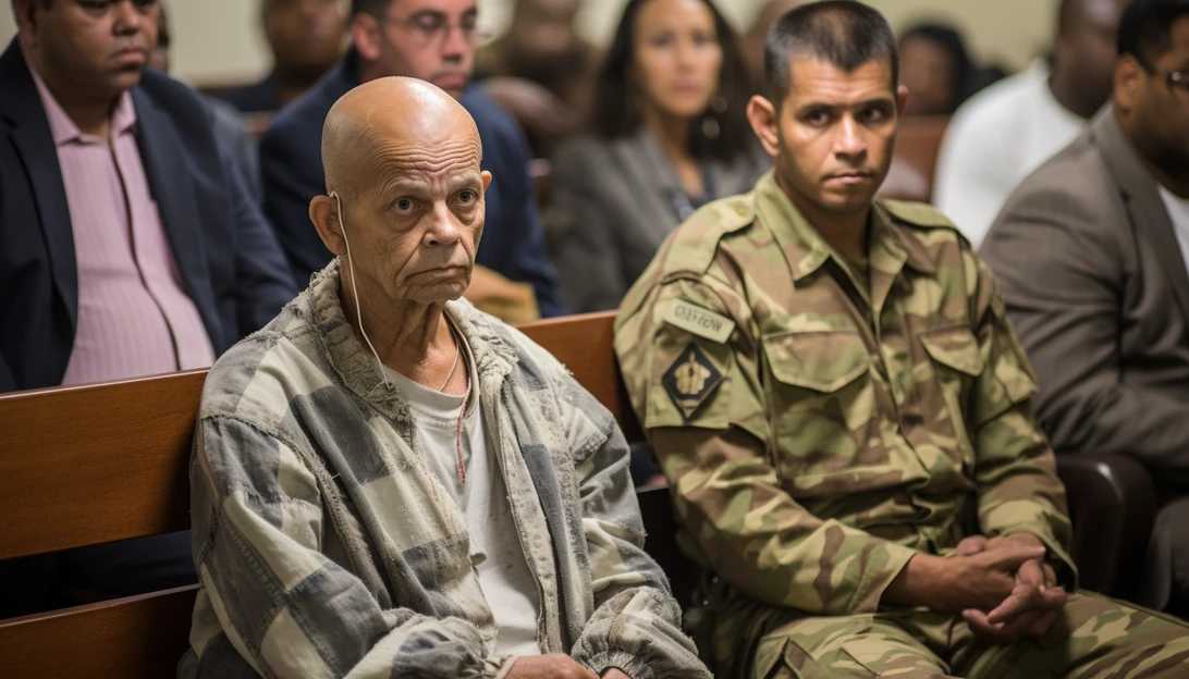 A photograph of Germán Alejandro Rivera García, the retired Colombian army officer sentenced to life for his role in the assassination plot against Haitian President Jovenel Moïse. This image captures Rivera in his prisoner's attire, seated next to his attorney during the hearing in Miami. (Taken with a Nikon D850)