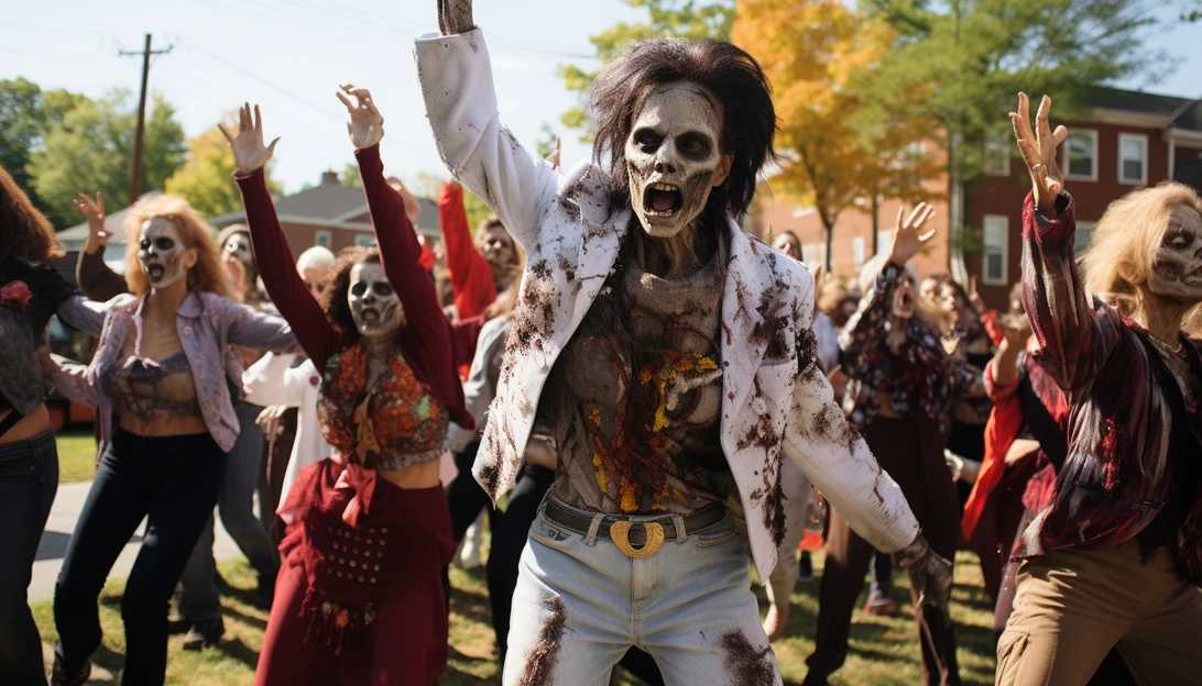 Connecticut moms dressed as zombies, dancing in ghoulish costumes during their annual neighborhood performance in Fairfield, Connecticut. (Taken with Canon EOS 5D Mark IV)