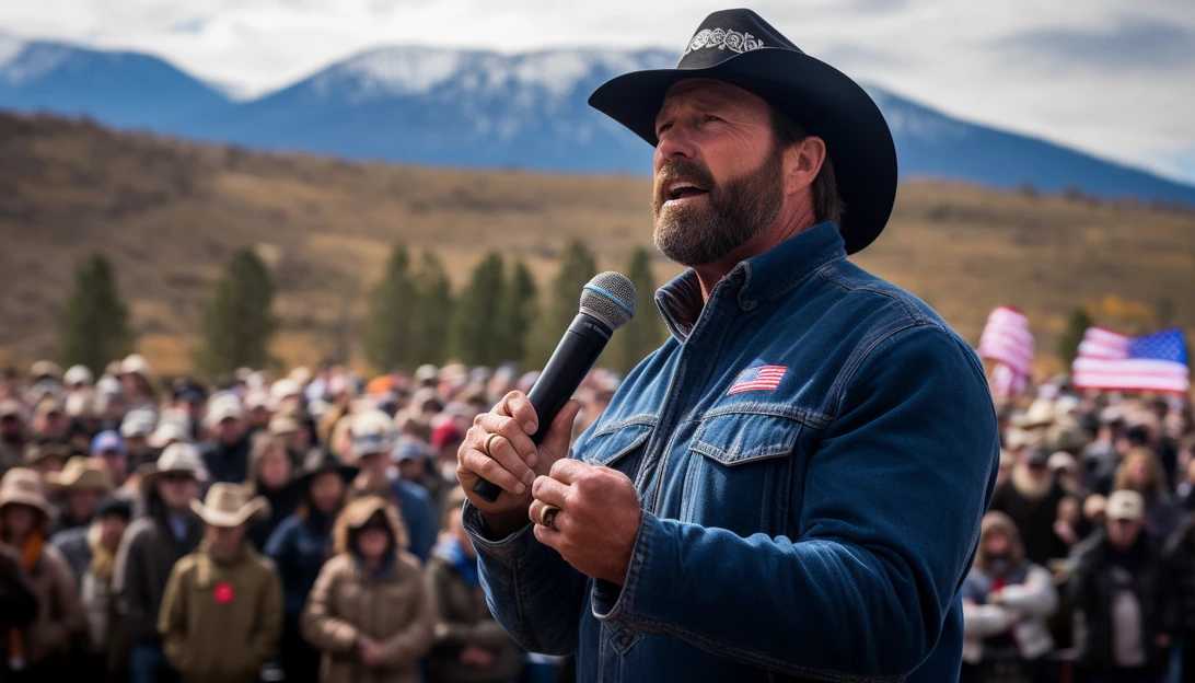 Former Navy SEAL Tim Sheehy speaking at a campaign rally in Montana, taken with a Nikon D850