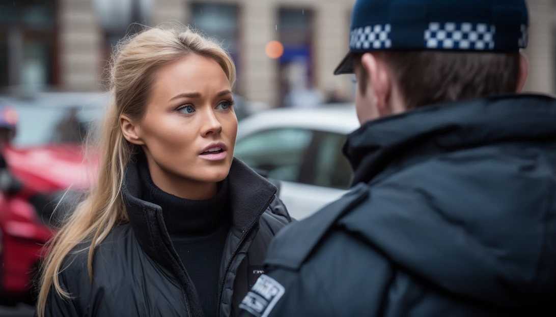A police officer questioning Isabel Vaughan-Spruce about her affiliation with a pro-life or pro-choice group taken with Canon EOS R6