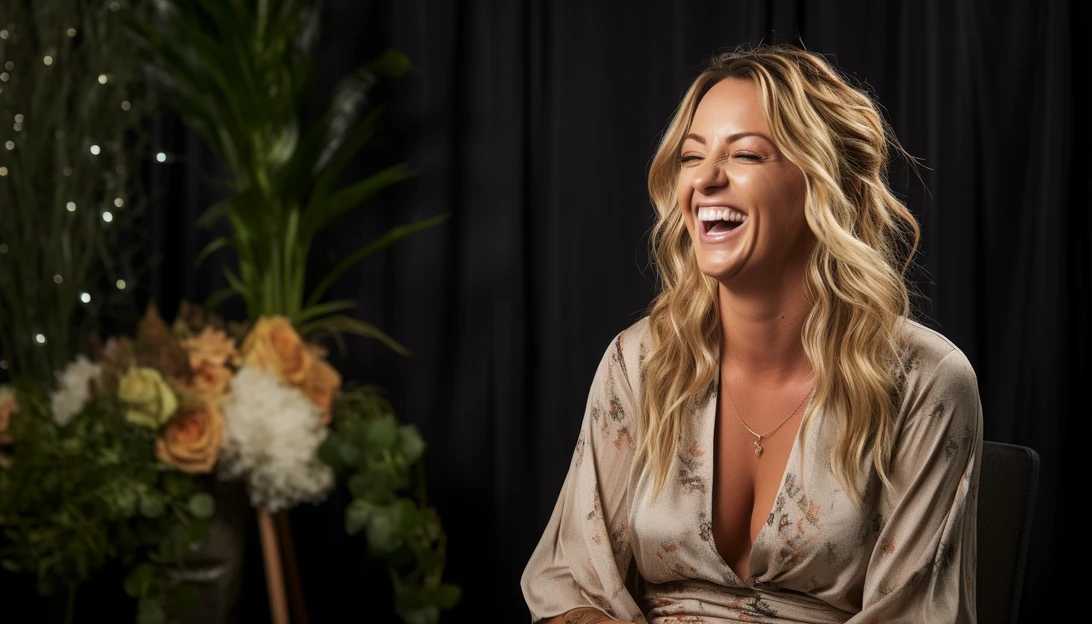 Photo prompt: Kaley Cuoco, with a radiant smile, supporting the John Ritter Foundation and continuing the legacy of her beloved co-star. Taken with a Sony Alpha A7 III.
