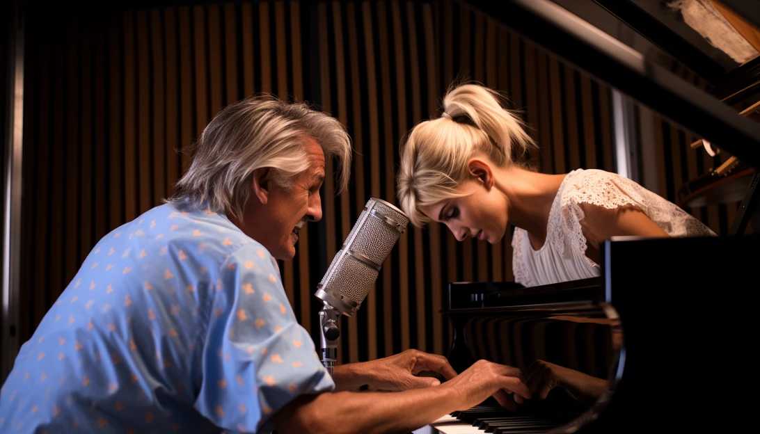 Rod Stewart collaborating with Lady Gaga in a studio, exploring new musical horizons (taken with Sony Alpha A7 III)