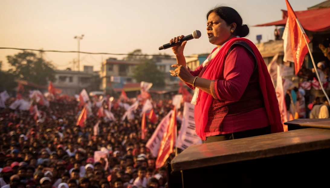 Kalpona Akter, president of the Bangladesh Garment and Industrial Workers Federation, addressing a crowd during the protests, taken with a Canon 5D Mark IV.
