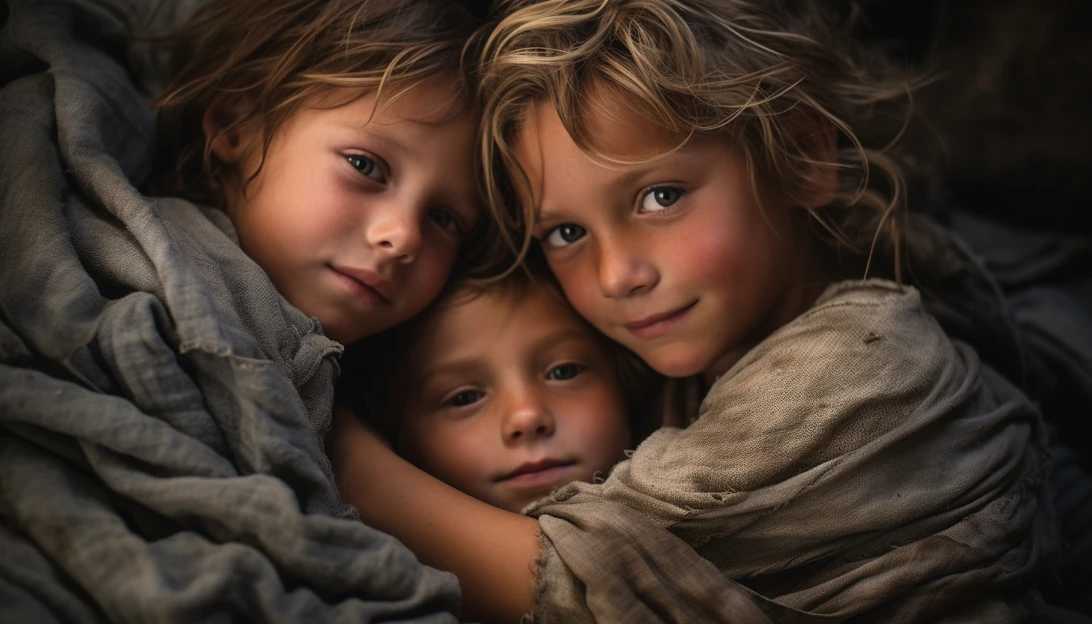 A touching portrait of Boaz Atzali's three children, their innocent smiles shining through the uncertainty of their parents' captivity, taken with a Canon EOS R.
