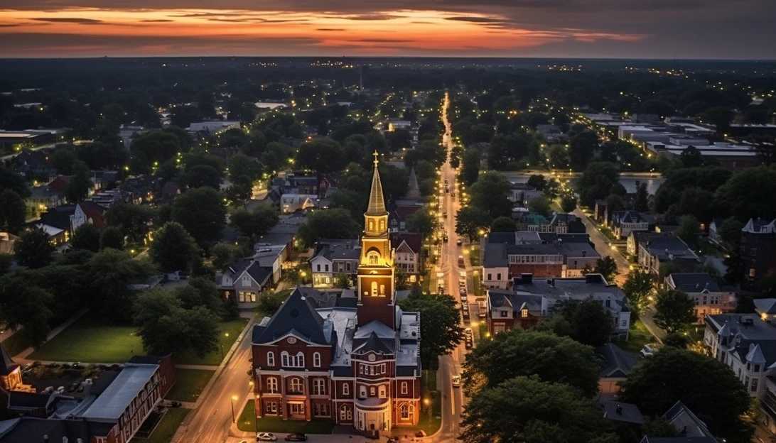 An aerial shot of Lancaster, Pennsylvania, showcasing its historic charm, taken with a Canon EOS R5