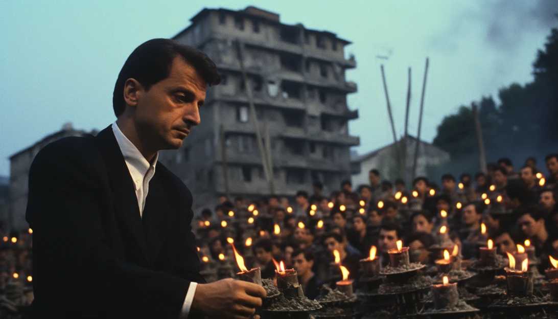 A group of Kosovar Albanians holding a memorial ceremony to honor the victims of the 1998-1999 war.