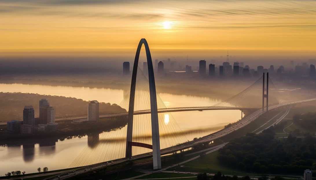 A stunning aerial photograph of the Gateway Arch in St. Louis, Missouri, taken with a Nikon D850.