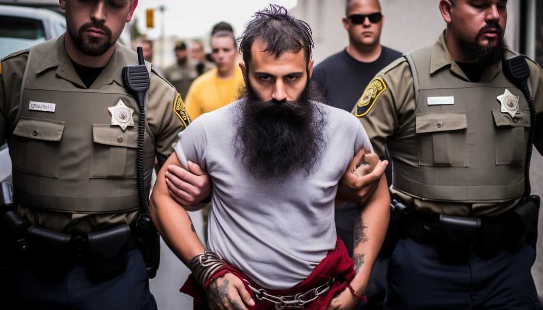 A photo of Nestor Hernandez, the Texas man sentenced to life in prison, wearing handcuffs and being escorted by law enforcement officers. [Taken with Nikon D850]