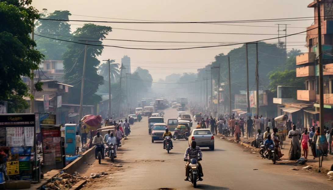 An image of a crowded street in Nigeria's capital city, Abuja, showcasing the everyday struggles of ordinary Nigerians, captured with a Canon EOS 5D Mark IV.