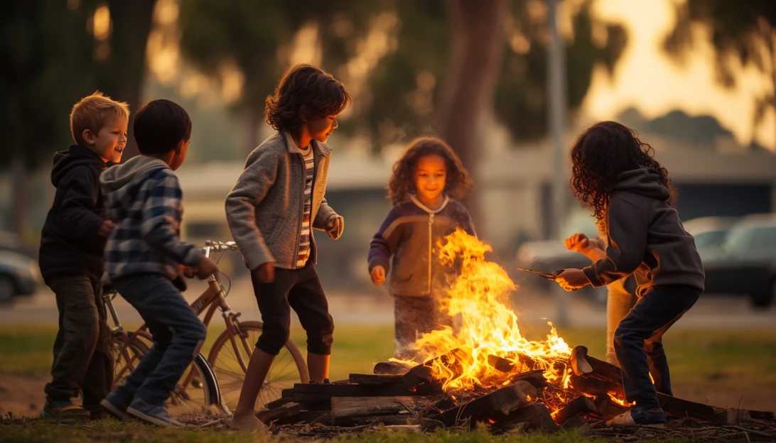 Children playing in one of the closed parks near the fire location in Tustin, California taken with a Canon EOS 5D Mark IV.