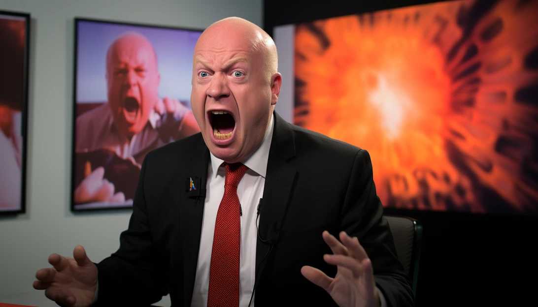 An image of a conservative political commentator expressing his concerns about the anti-Hamas cartoon, taken with a Nikon D850 camera.