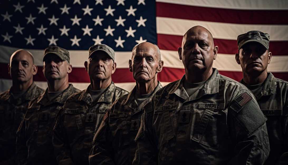 A photo of a group of veterans standing in front of an American flag, showing their unity and pride in their service. (Taken with Nikon D850)