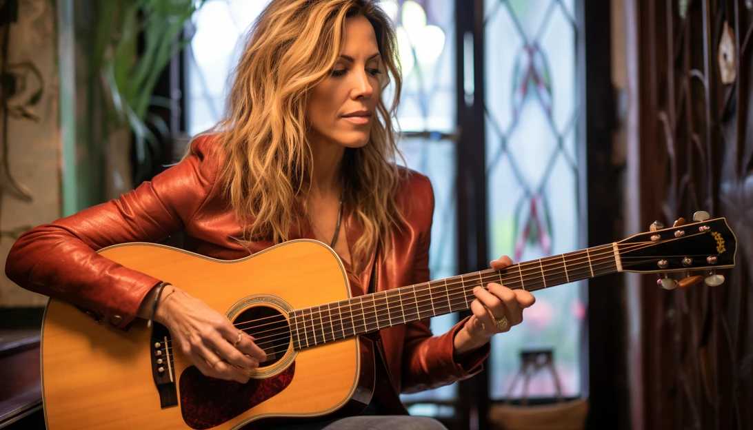 A candid shot of Sheryl Crow reflecting on her journey while writing a song in her studio. Photo taken with a Canon EOS R.