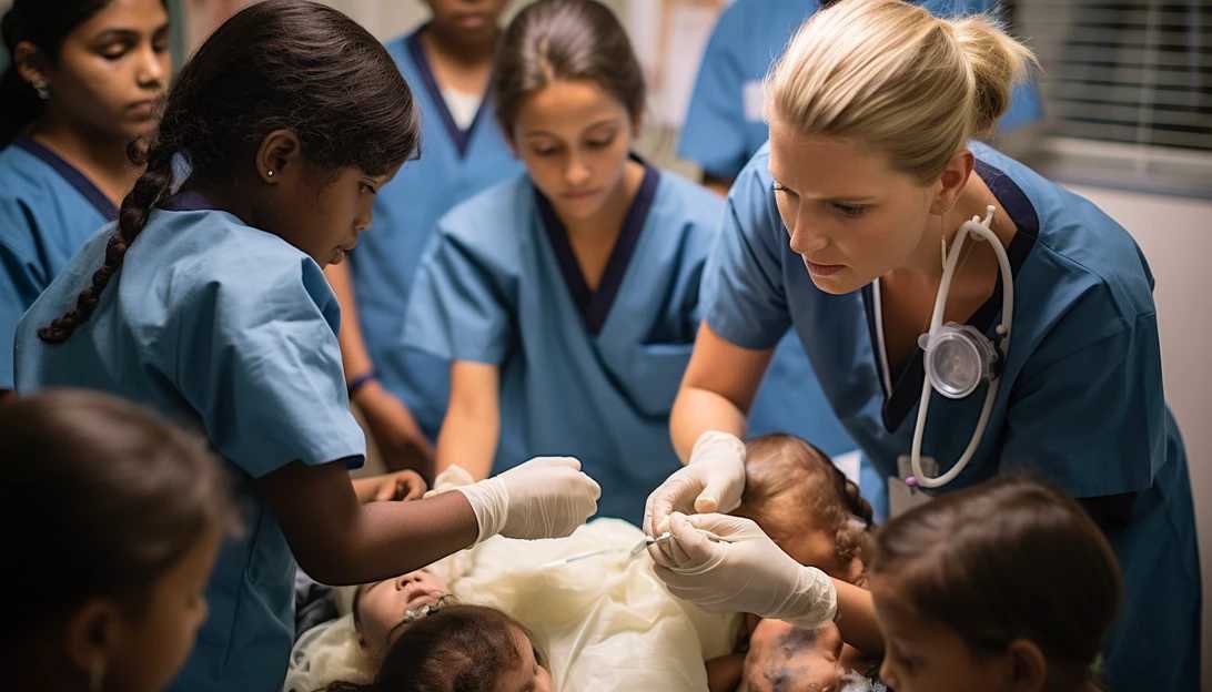 An image of children receiving vaccinations from a healthcare professional, taken with a Nikon D850.