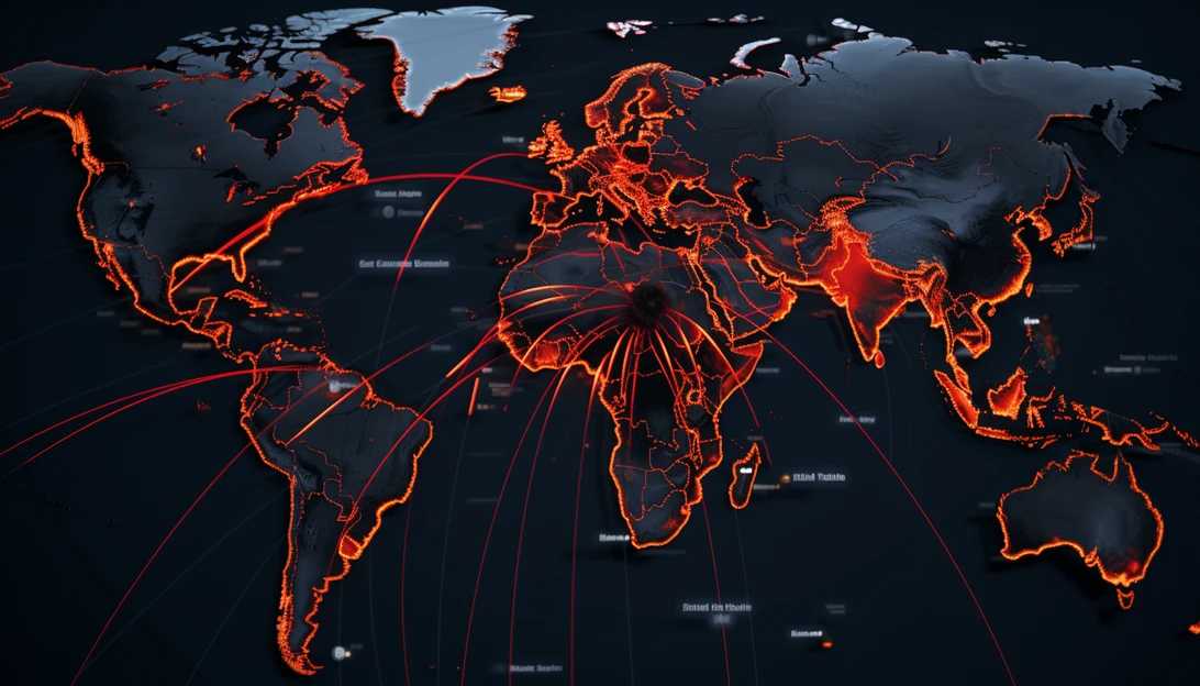 A dynamic map displayed on Altana's Atlas, showcasing real-time global events impacting the supply chain, taken with a Canon EOS R5.