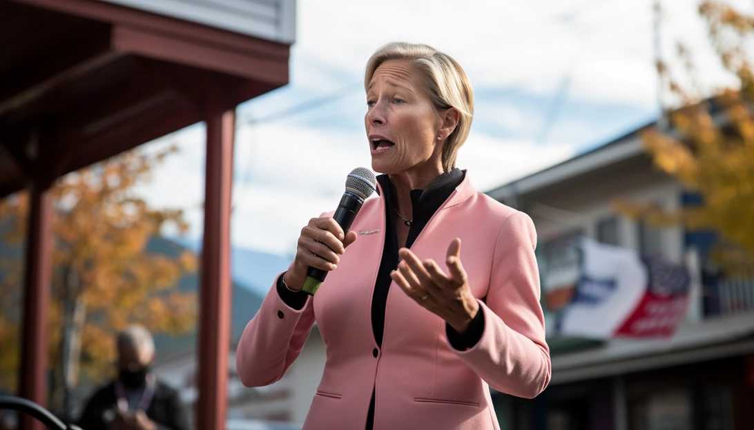An image of Alaska Democrat Rep. Mary Peltola speaking at a campaign event, taken with a Canon EOS 5D Mark IV