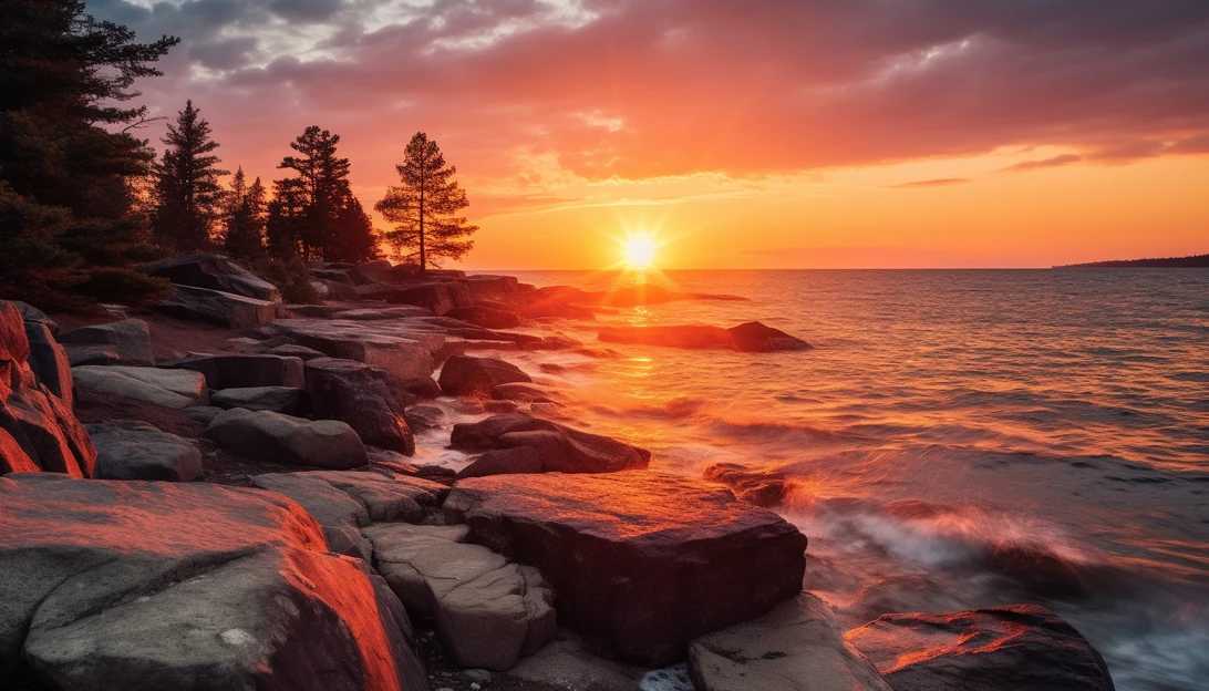 A breathtaking sunset over Lake Superior's North Shore photographed with a Sony A7III.