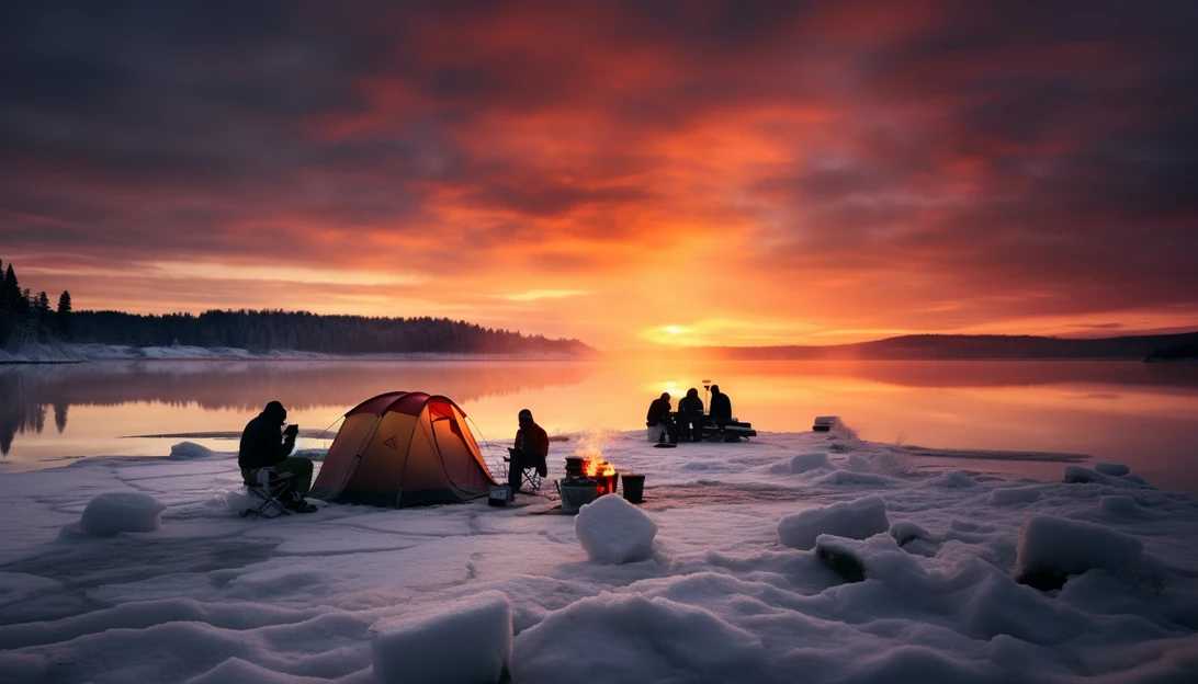A mesmerizing shot of ice fishing on a frozen Minnesota lake, brought to life with a Sony Alpha a7R III.