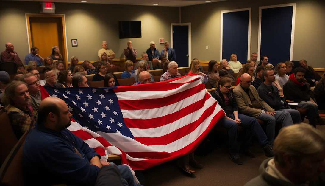 An image of the crowded board meeting in North Andover, showcasing the residents in favor and in opposition of the flag display, captured with a Canon EOS 5D Mark IV.
