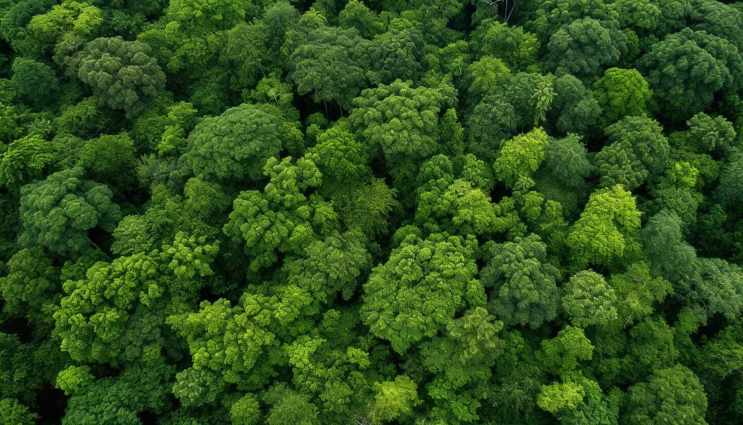 A drone shot of a huddled small forestland providing a high-angle view on the vibrant green canopy showing the density and extent of the forest. (Taken with a DJI Phantom 4 Pro)