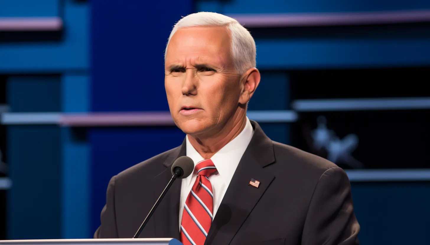 A closeup shot of the former Vice President Mike Pence at the debate, standing at the podium, engagement apparent on his face and strong stance reflecting his determination. Taken with Canon EOS 5D Mark IV.