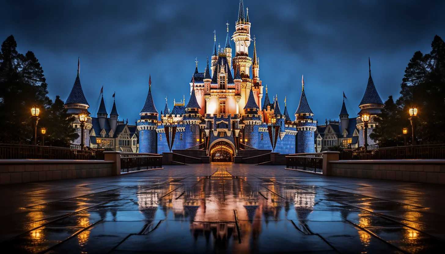 A nostalgic shot of the original Disney castle in Disneyland, taken with Canon EOS 5D Mark IV, signifying the rich and famed history of Disney and its established place in the entertainment industry.
