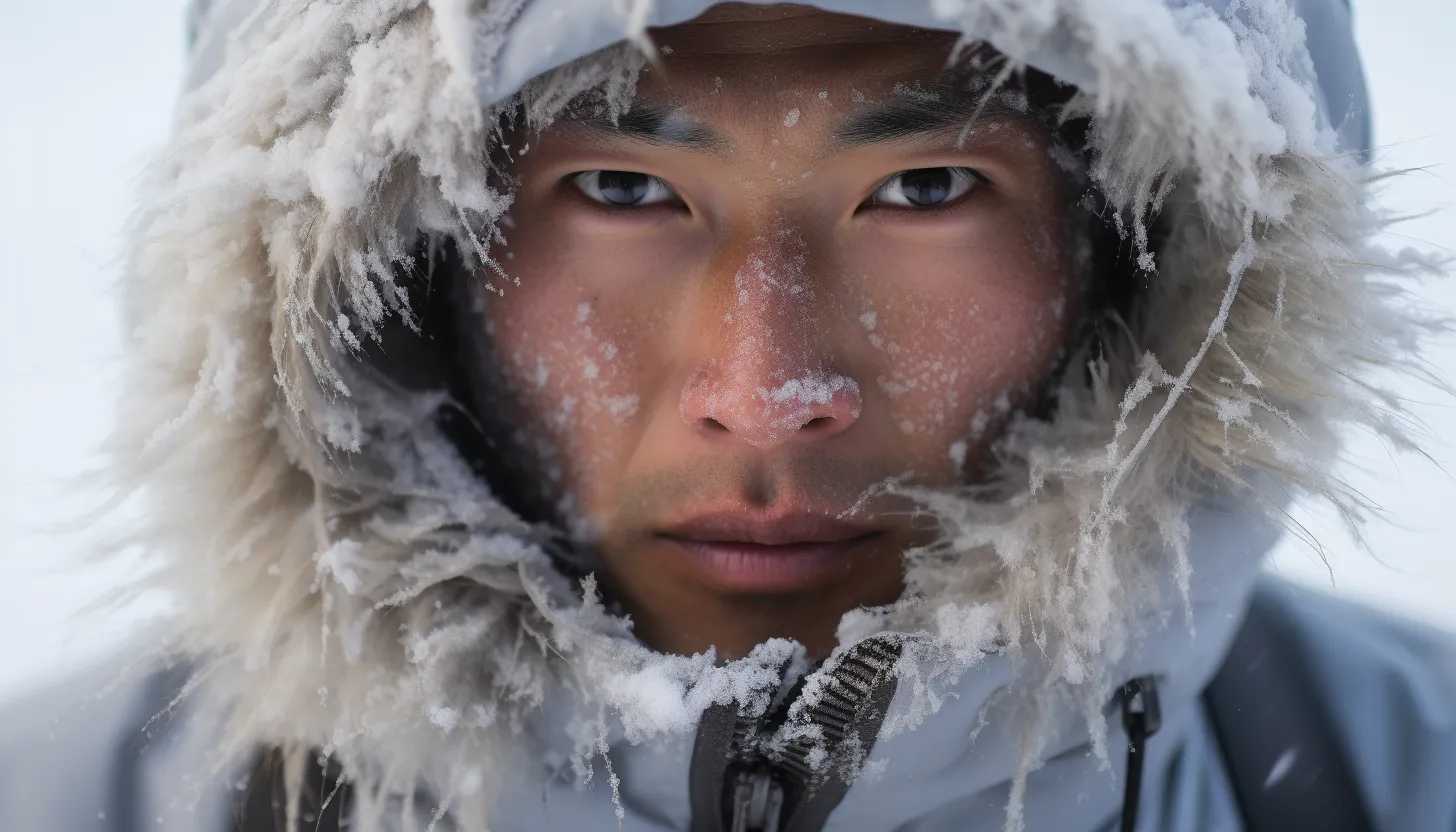 A picture of Lance Kawaguchi, with intense determination visible in his gaze as he trains in a cold environment. His athletic gear reflects his resolve to essentially overcome Antarctica's harsh conditions. Image taken with Nikon D850.