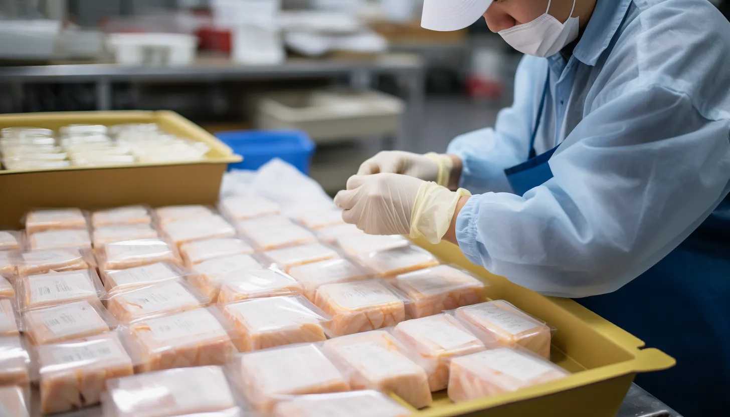 A person inspecting a carton of Banquet frozen chicken strip entrées, concerned about potential plastic contamination. (Photo taken with Canon EOS 5D Mark IV)