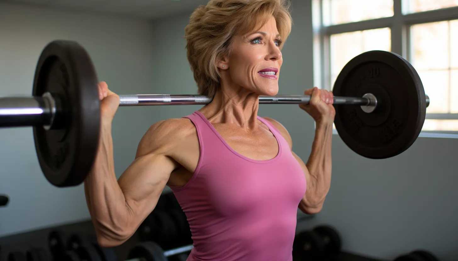 Strength training helps prevent muscle loss during cancer treatment. Stay inspired with a photo of actress and fitness enthusiast Jane Fonda lifting weights, taken with a Nikon D850.