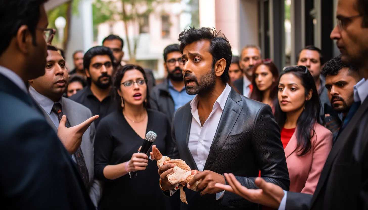 A press conference with Vivek Ramaswamy and reporters surrounding him, captured by a Sony A7 III