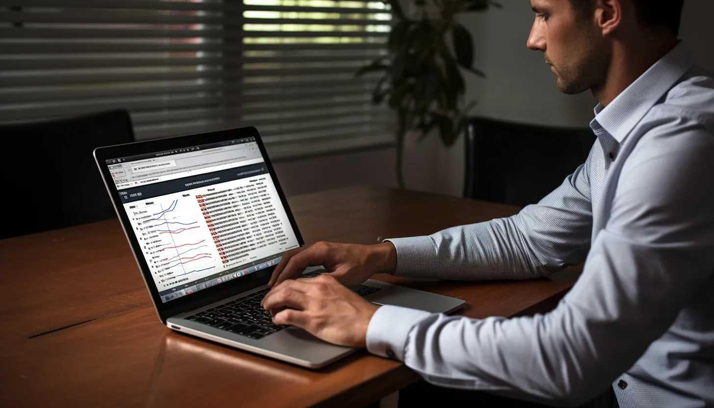 An image of a person analyzing economic data on a laptop, taken with a Canon EOS 5D Mark IV.