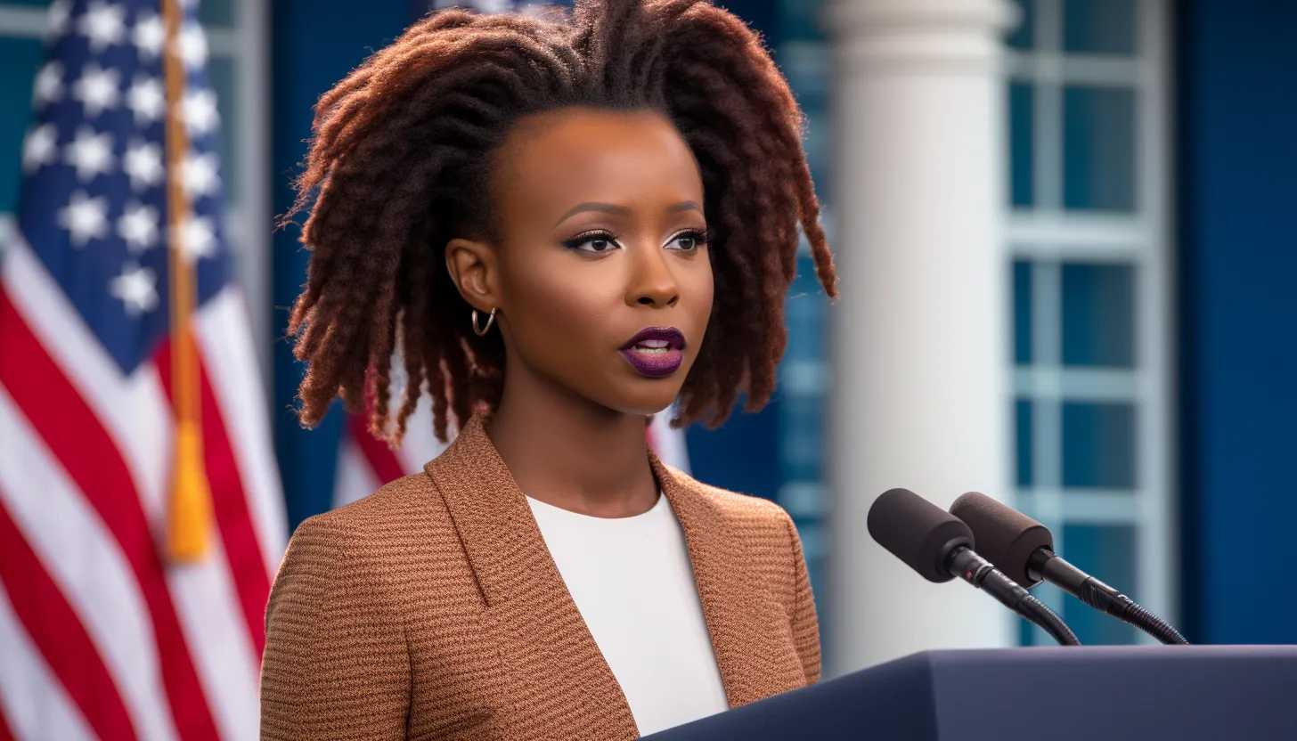 White House press secretary Karine Jean-Pierre speaking at a press briefing (taken with Sony A7 III)
