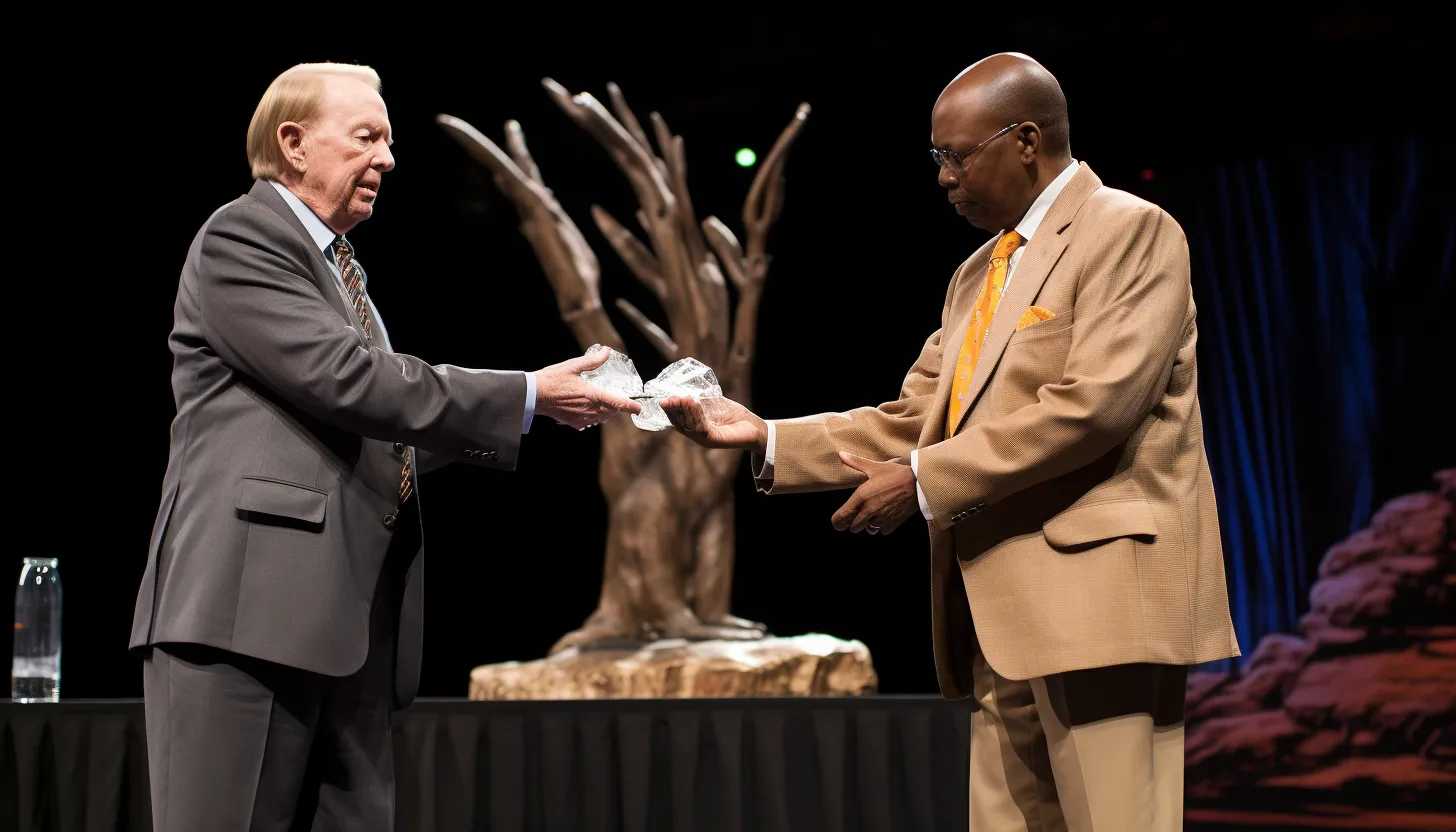 T. Boone Pickens presenting a check to the Ronald Reagan Presidential Foundation and Institute, symbolizing the generous $21 million gift. (Taken with a Nikon D850)