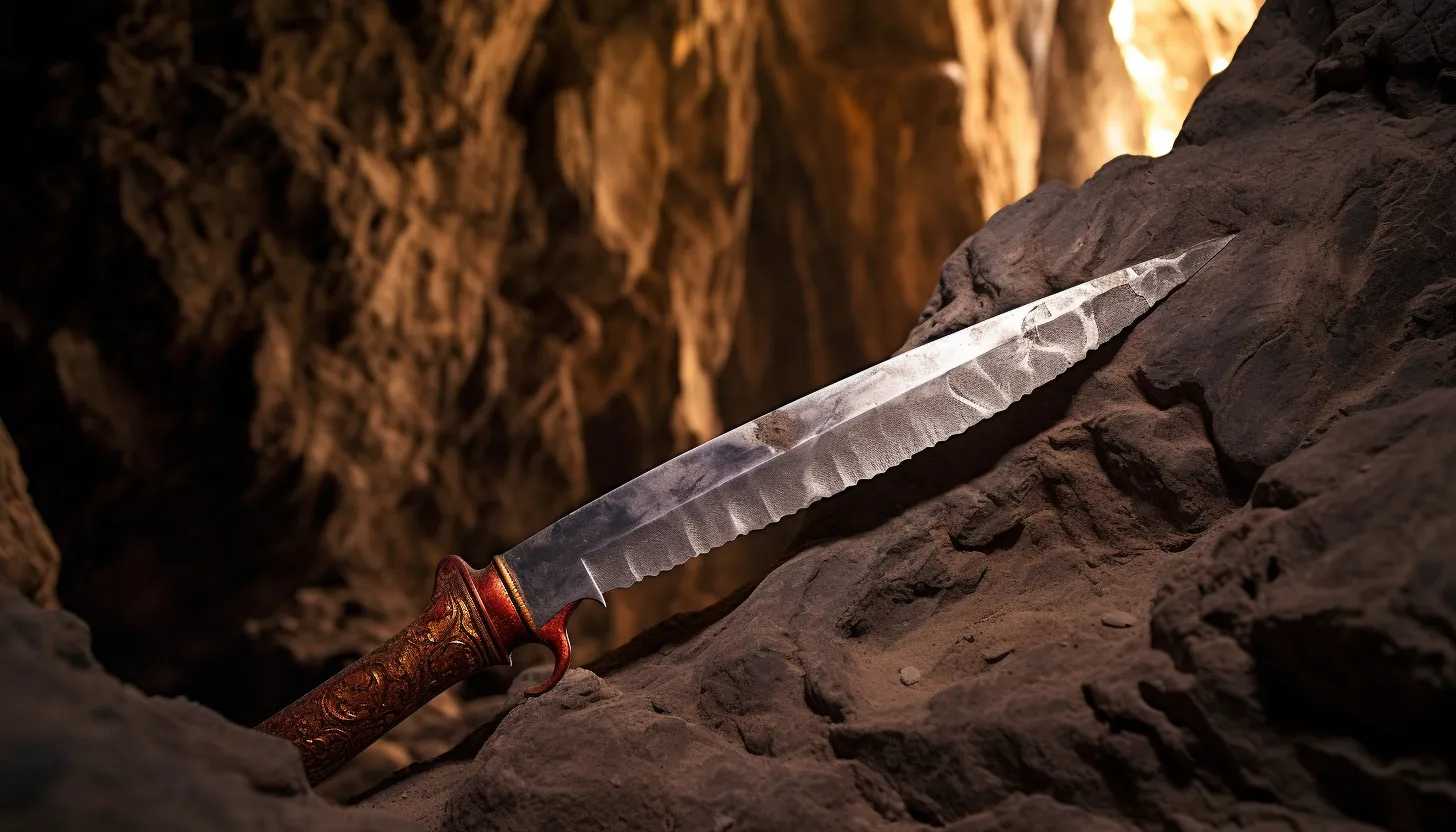A close-up shot of a well-preserved Roman spatha sword discovered in the hidden cave near Ein Gedi - taken with a Canon EOS R