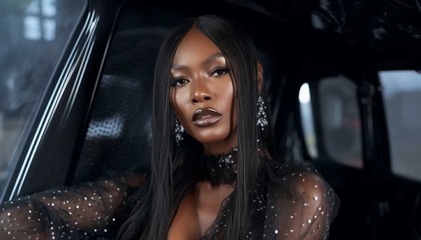 Naomi Campbell wearing a sheer black dress with silver studs, taken with a Nikon Z7