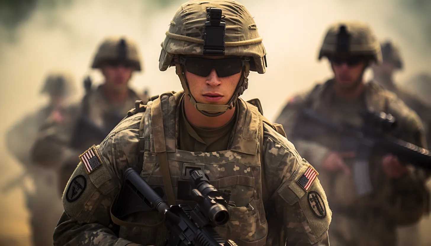 A photo of soldiers from the US Army in uniform during a military exercise, taken with a Nikon D850.