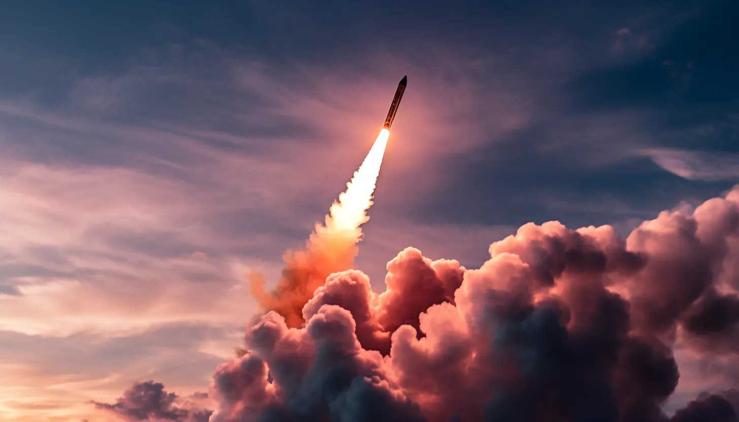 A photo of a hypersonic missile being launched during a previous test, showcasing the power and speed of the weapon, taken with a Sony Alpha a7R IV.