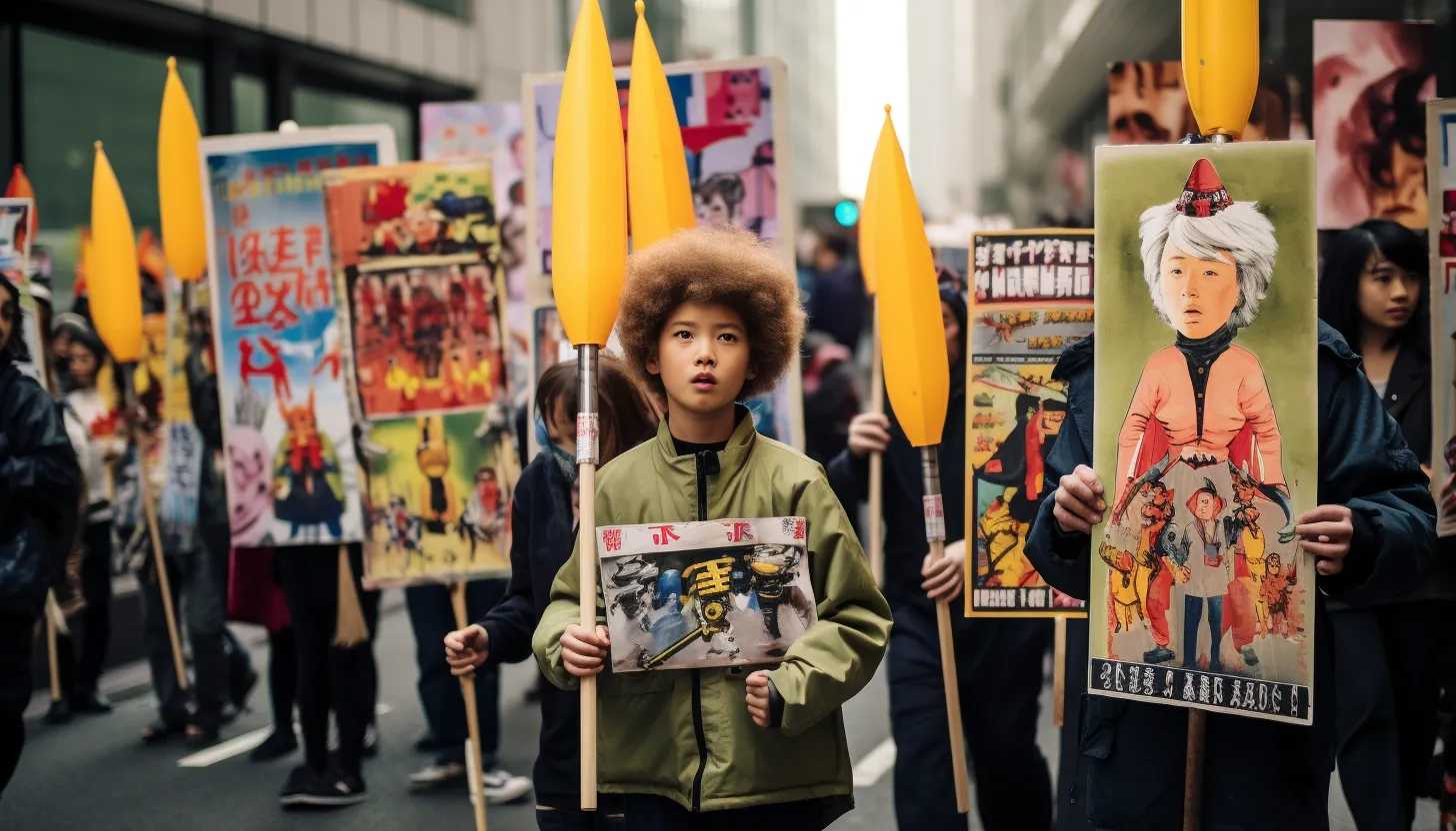 Protesters holding signs against nuclear weapons
