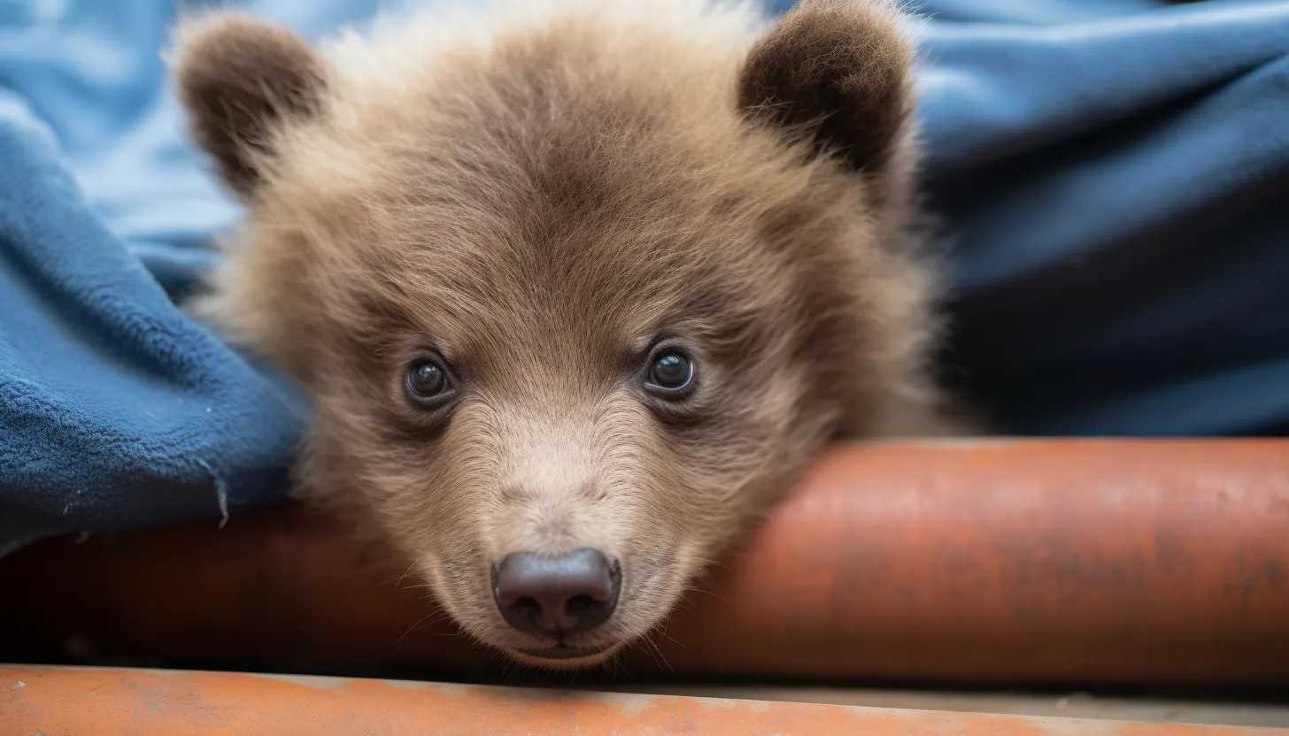 A heartwarming snapshot of a cute grizzly bear cub at a wildlife rehabilitation center in Helena, photographed with a Sony Alpha 7 III.