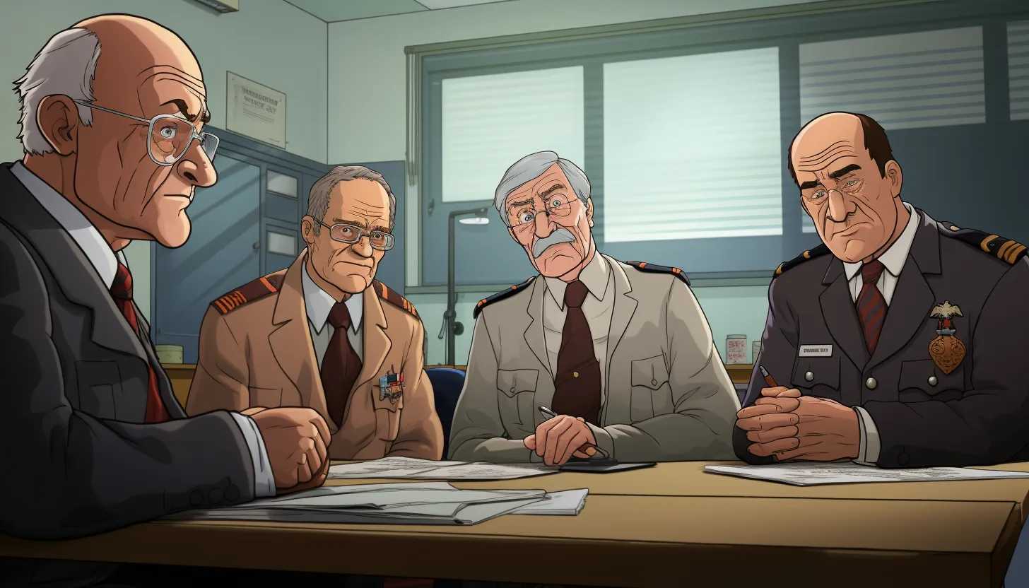 A group of retired British police officers discussing a case