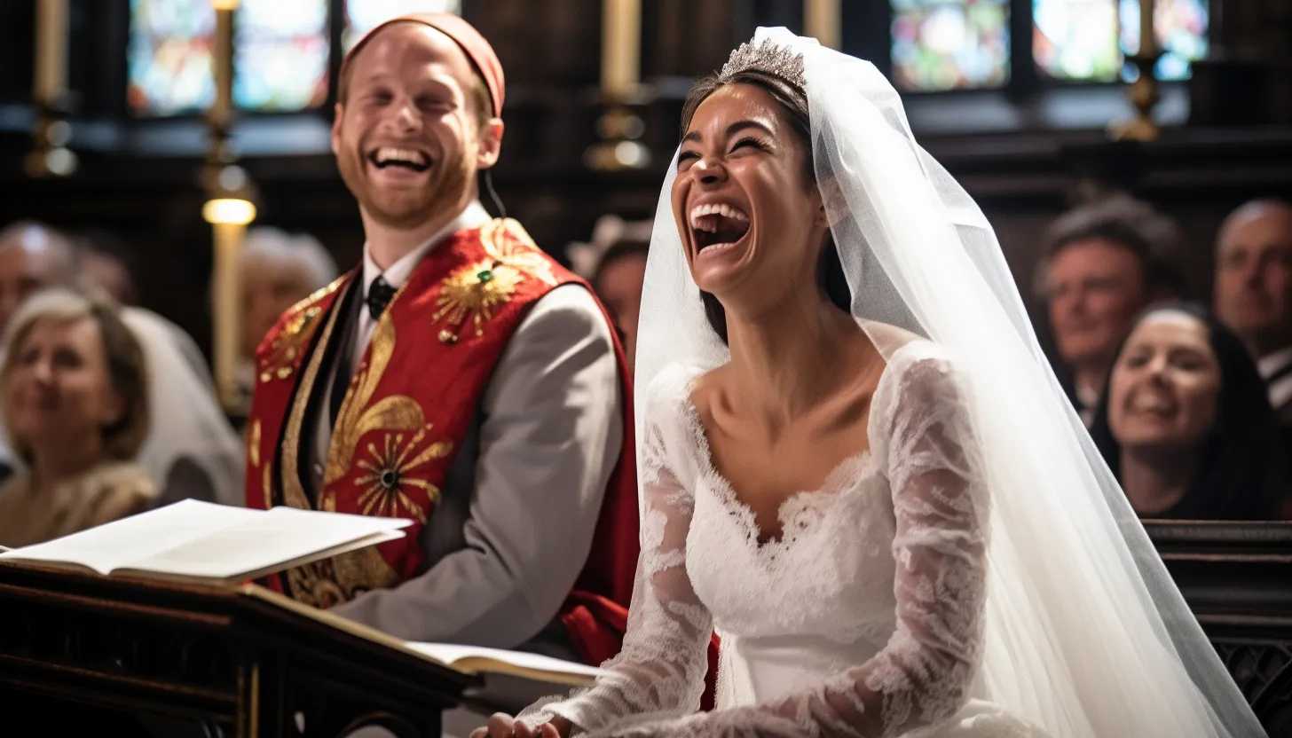 Prince Harry and Meghan Markle smiling during their wedding ceremony, taken with a Canon EOS 5D Mark IV