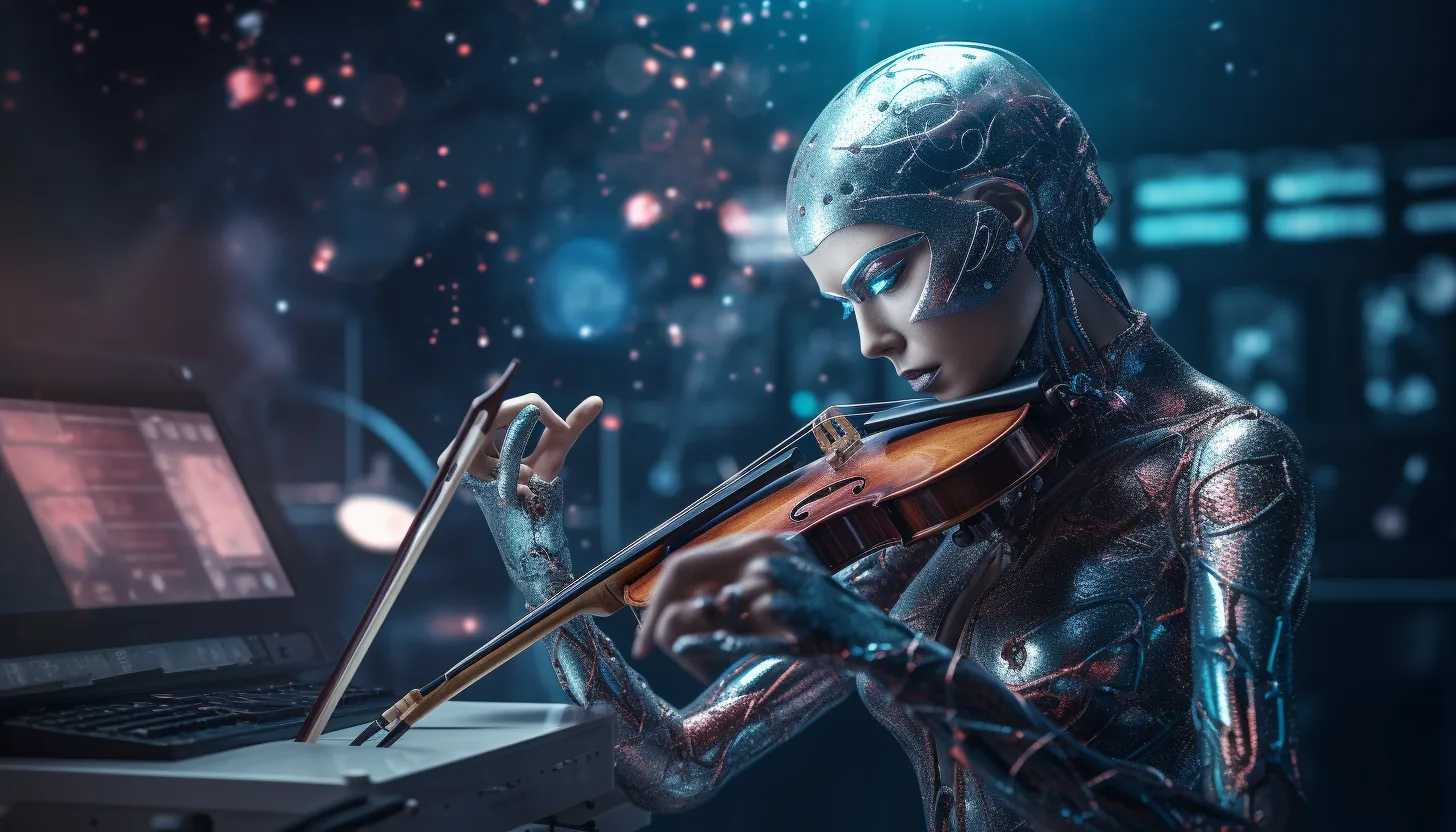 Artificial intelligence concept image with a robot composing music (taken with Canon EOS R)