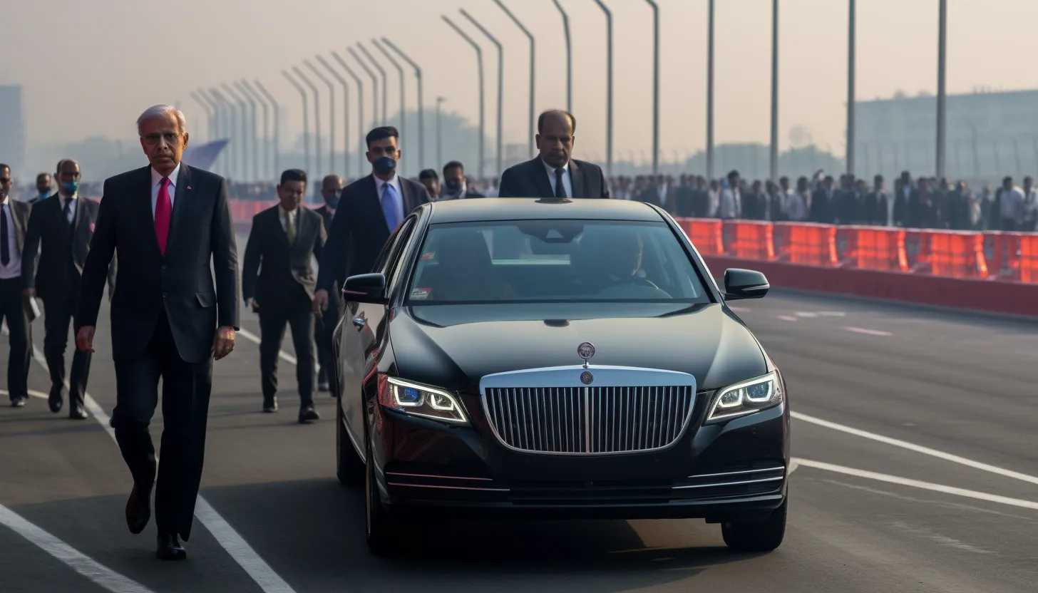 A photo of President Joe Biden arriving at Indira Gandhi International Airport in New Delhi, taken with a Nikon D850.