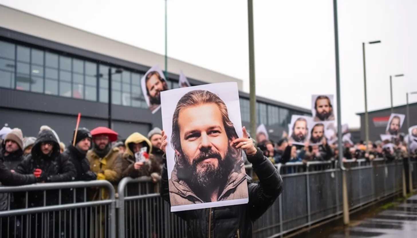 Protesters holding signs demanding the release of Julian Assange outside Belmarsh Prison (taken with Sony Alpha a7 III)