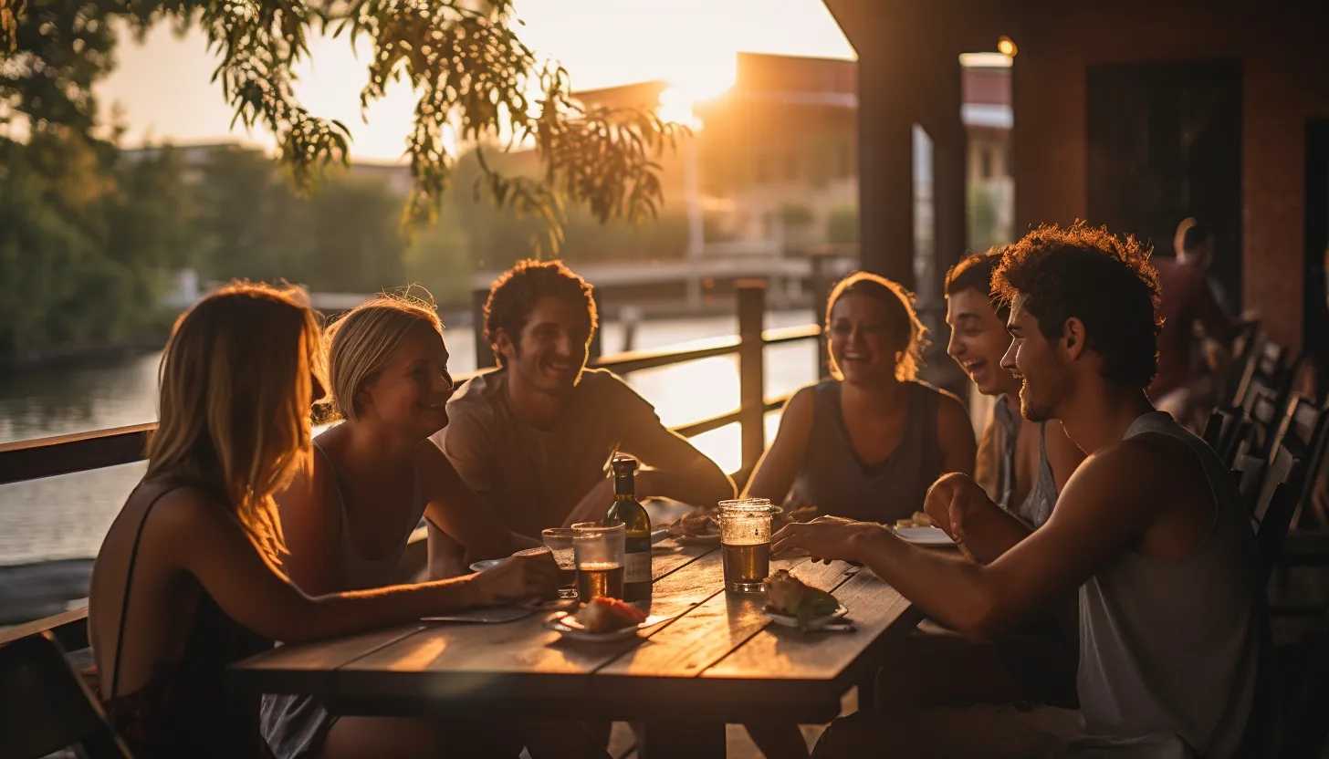 An image of a group of people enjoying a meal at Rick's on the River, captured with a Canon EOS 5D Mark IV