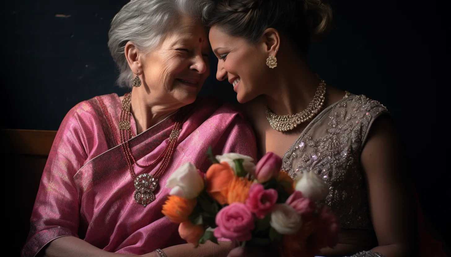 A mother smiling proudly at her daughter, the blushing bride, as they share a heartfelt moment. Photo taken with a Canon EOS 5D Mark IV.