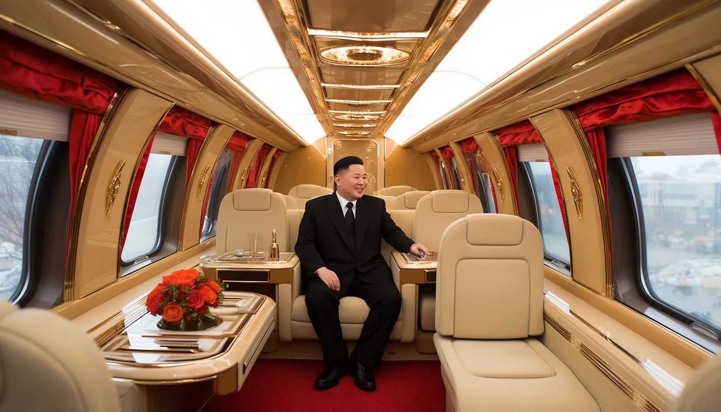 Kim Jong Un inspecting the interior of his luxurious armored train during his journey to Russia, taken with a Nikon D850 camera.